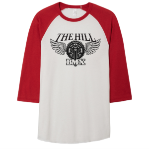 The Hill BMX Unisex Raglan - Red Sleeves with Black Print